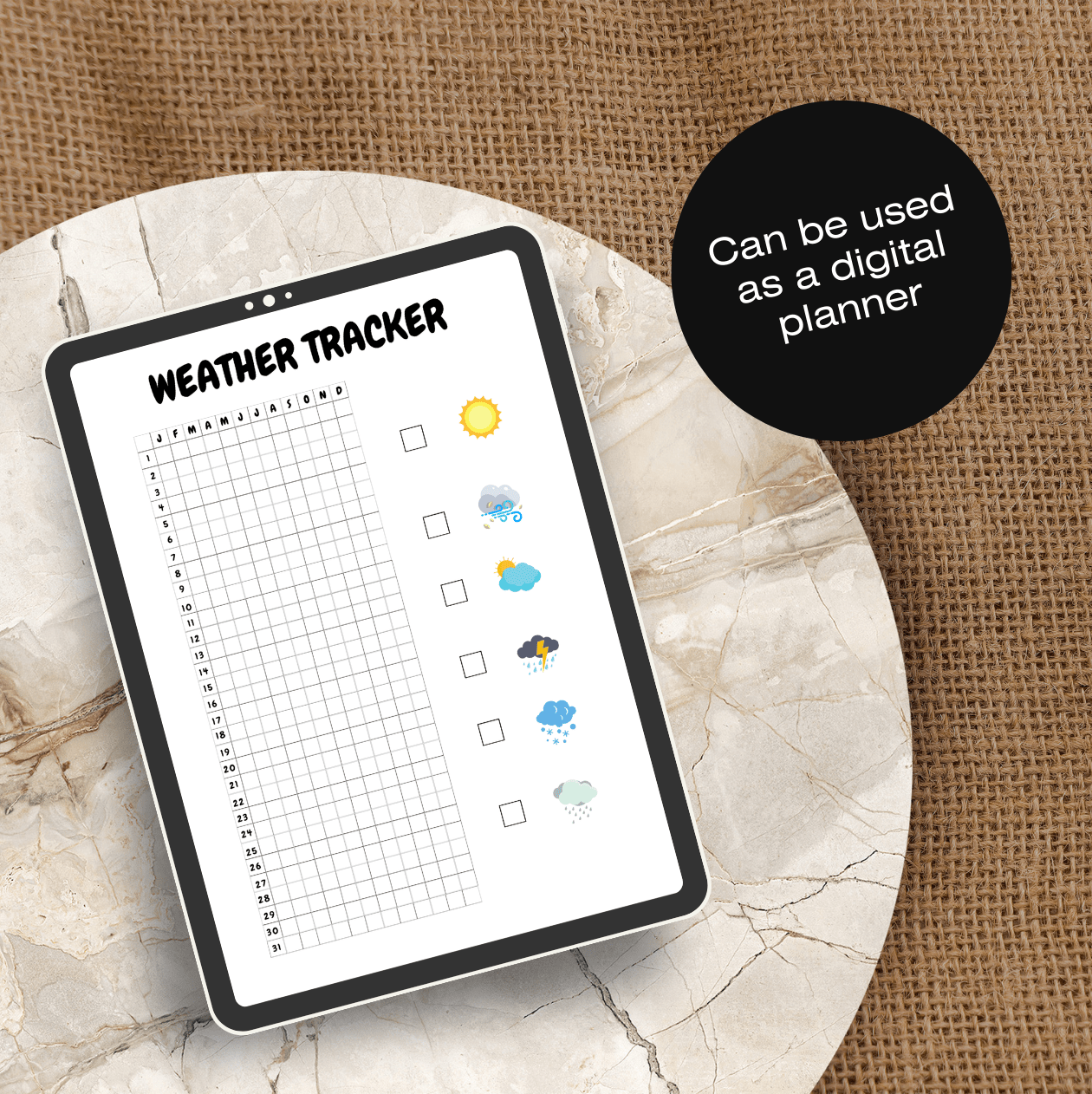 Weather Tracker - Printable Journal PageYearly PagesScribbly Bits A4, and A5 layouts digital and printable formats,